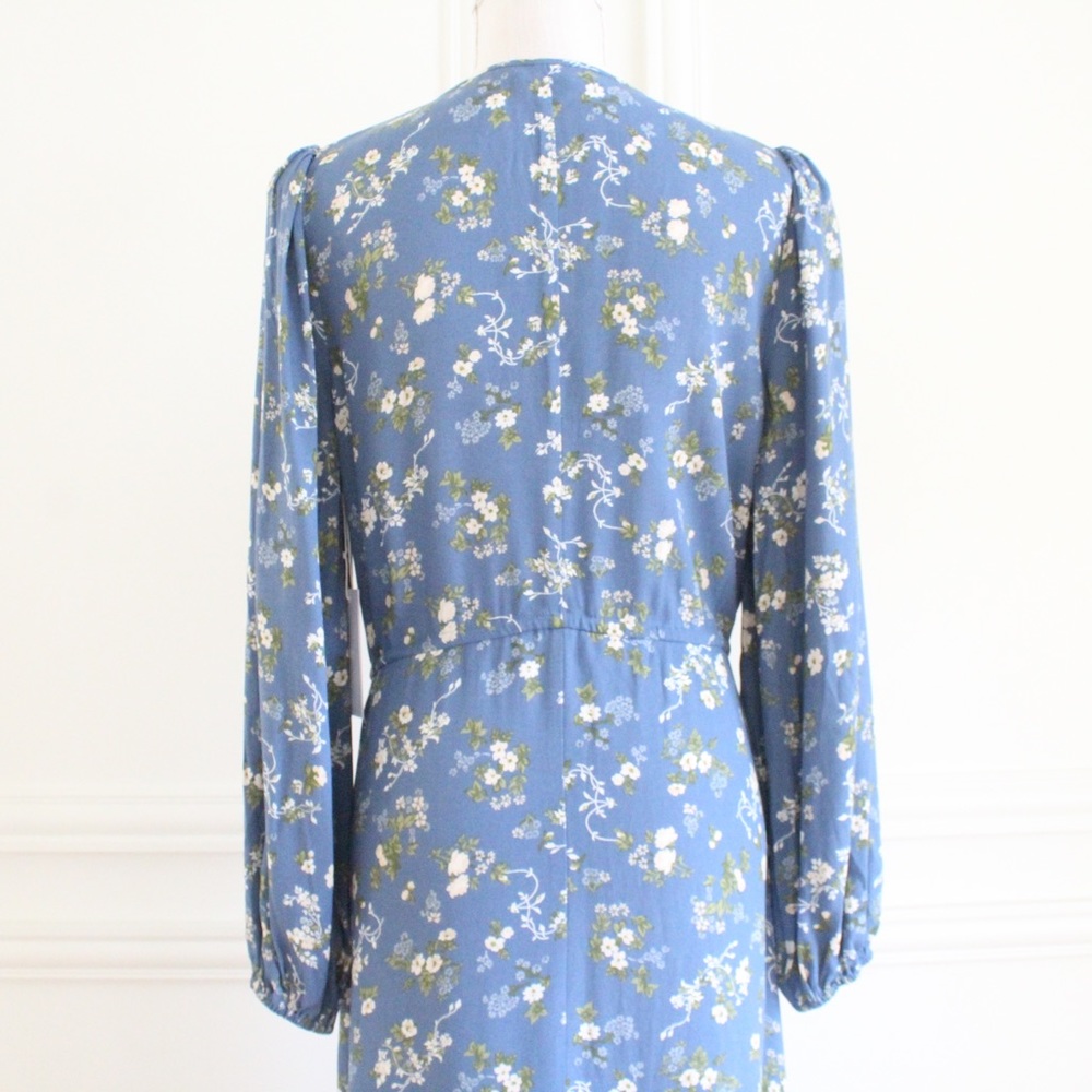 reformation • floral long sleeve blue lisse avery dress - Picture 11 of 13